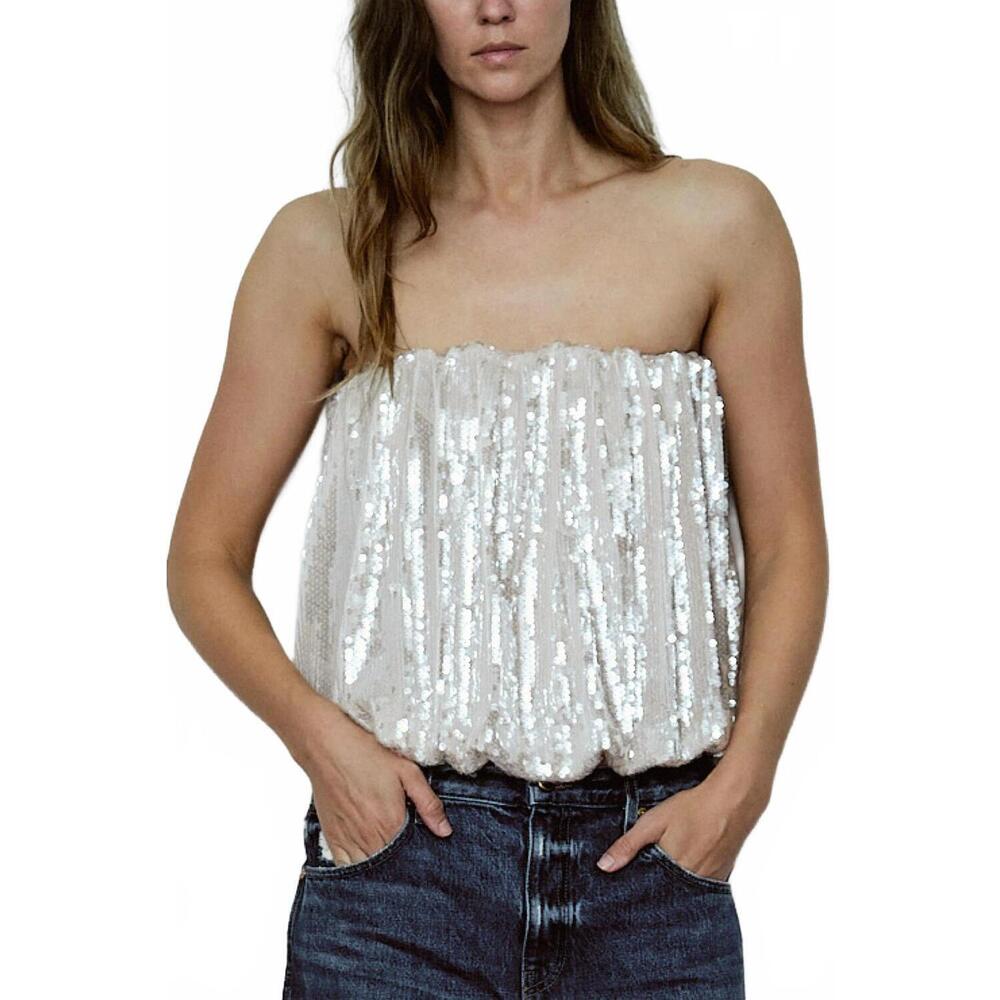 NEW SECULAR dakota sequin strapless top in pink ice